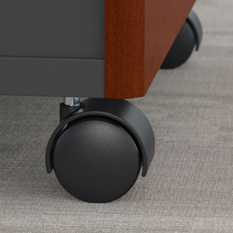 Hansen Cherry Graphite Gray L-Shaped Desk with Hutch and Filing Cabinet