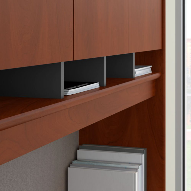 Hansen Cherry Graphite Gray L-Shaped Desk with Hutch and Filing Cabinet
