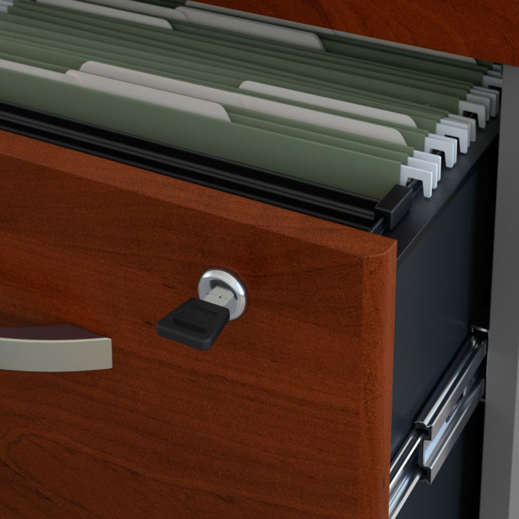 Hansen Cherry Graphite Gray L-Shaped Desk with Hutch and Filing Cabinet