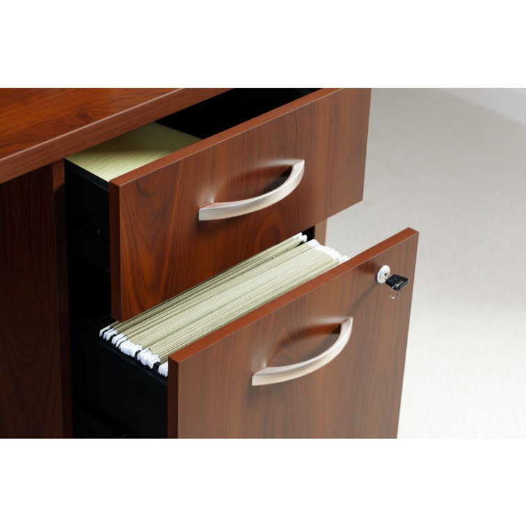 Hansen Cherry Graphite Gray L-Shaped Desk with Hutch and Filing Cabinet