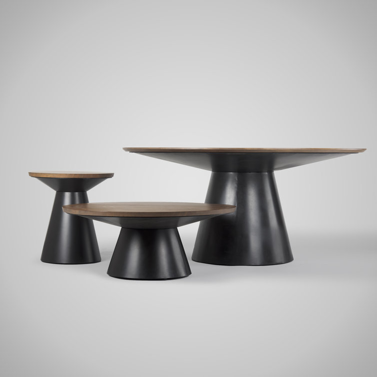 Mitchell 63'' Round Medium Brown Wood Dining Table with Black Iron Base