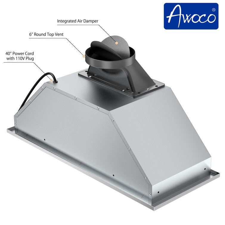 Awoco 36" Stainless Steel 600 CFM Insert Range Hood with LED Lights