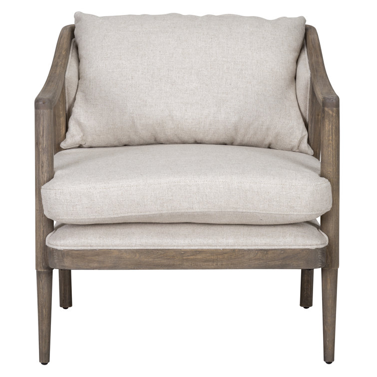 Transitional Beige Leather Swivel Accent Chair with Oak Accents