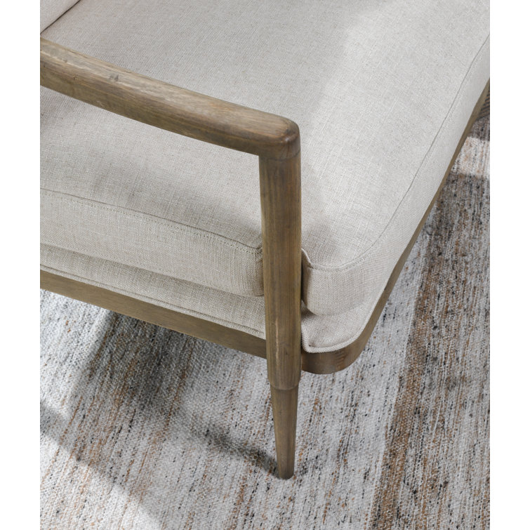Transitional Beige Leather Swivel Accent Chair with Oak Accents