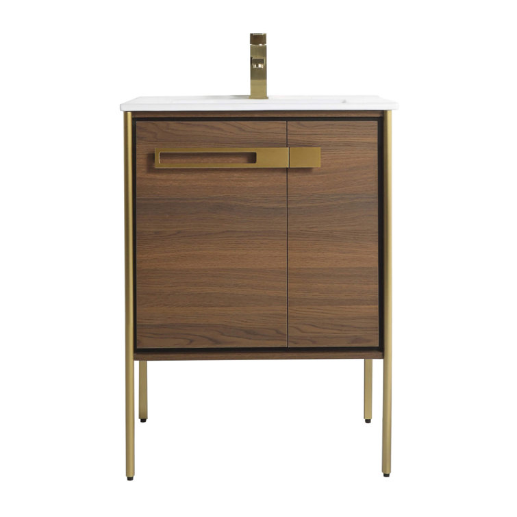 24" Walnut Ebony Bathroom Vanity with White Ceramic Sink