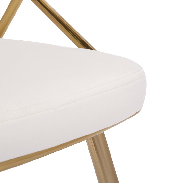 Cream Velvet and Gold Steel Upholstered Dining Chairs - Set of 2