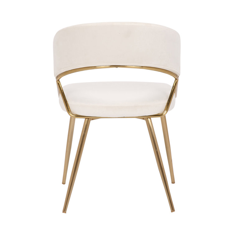 Cream Velvet and Gold Steel Upholstered Dining Chairs - Set of 2