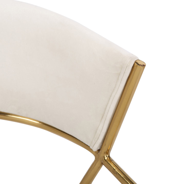 Cream Velvet and Gold Steel Upholstered Dining Chairs - Set of 2