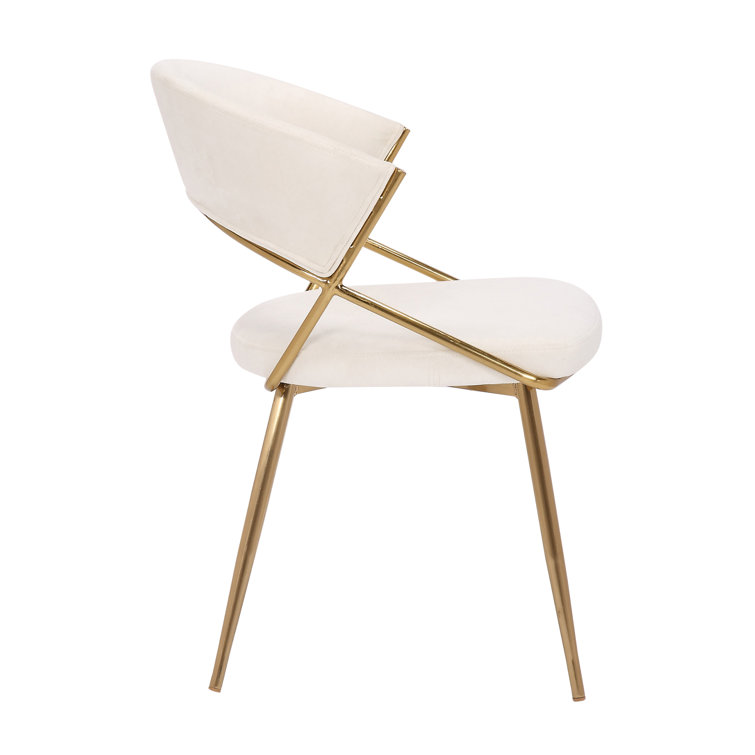 Cream Velvet and Gold Steel Upholstered Dining Chairs - Set of 2