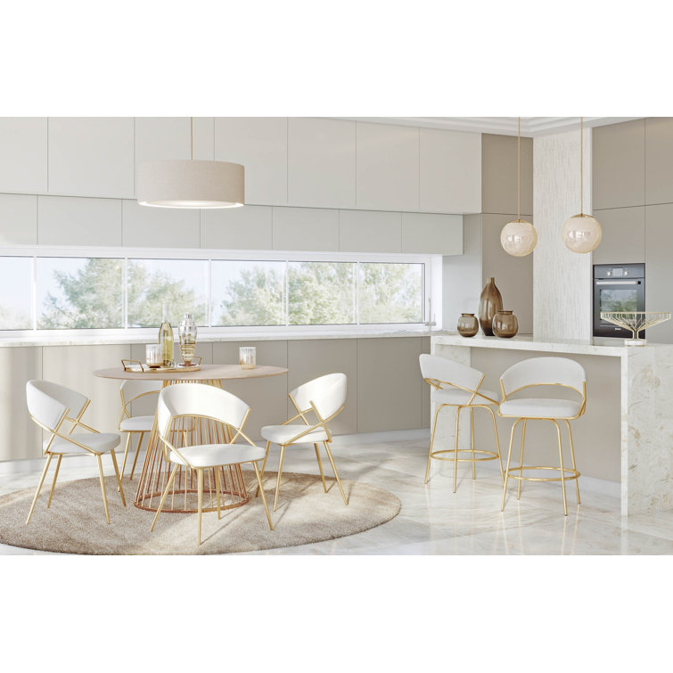 Cream Velvet and Gold Steel Upholstered Dining Chairs - Set of 2