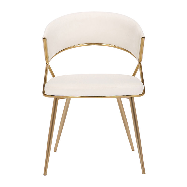 Cream Velvet and Gold Steel Upholstered Dining Chairs - Set of 2
