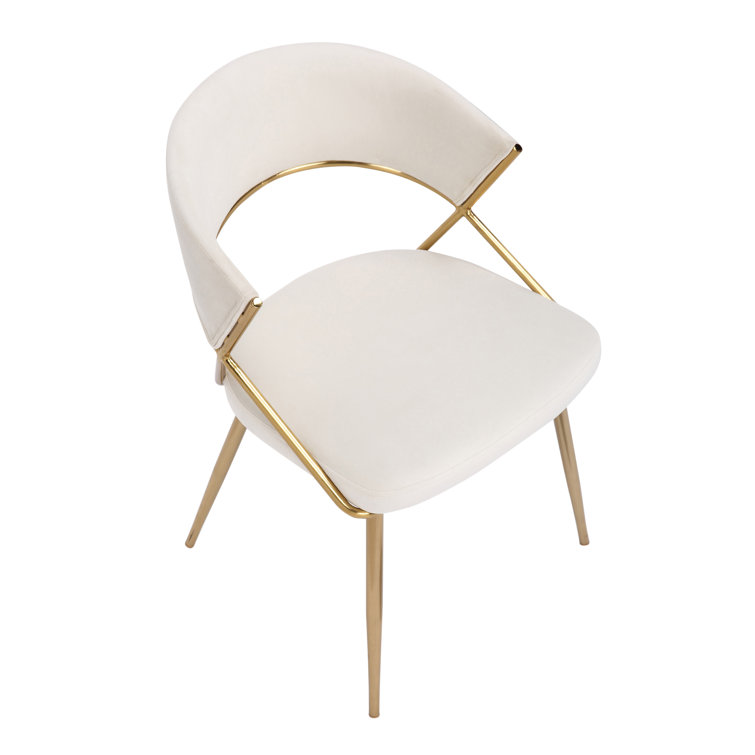Cream Velvet and Gold Steel Upholstered Dining Chairs - Set of 2