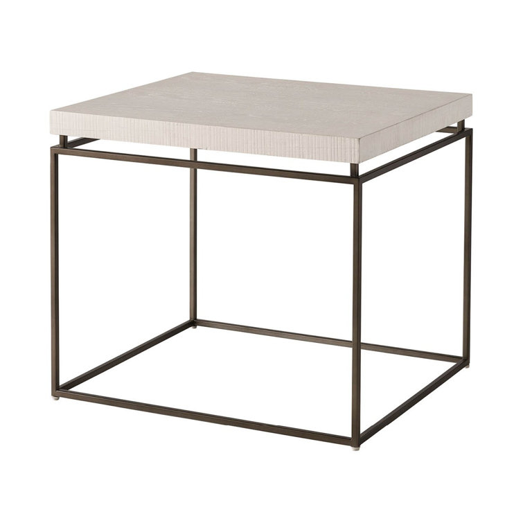Rustic Oak and Metal Square End Table