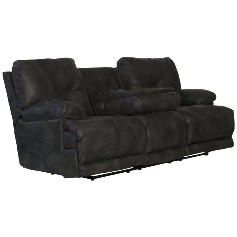 Voyager Slate Tufted Faux Leather Reclining Sectional Sofa