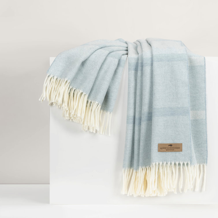 Crystal Blue Reversible Wool and Cotton Throw Blanket