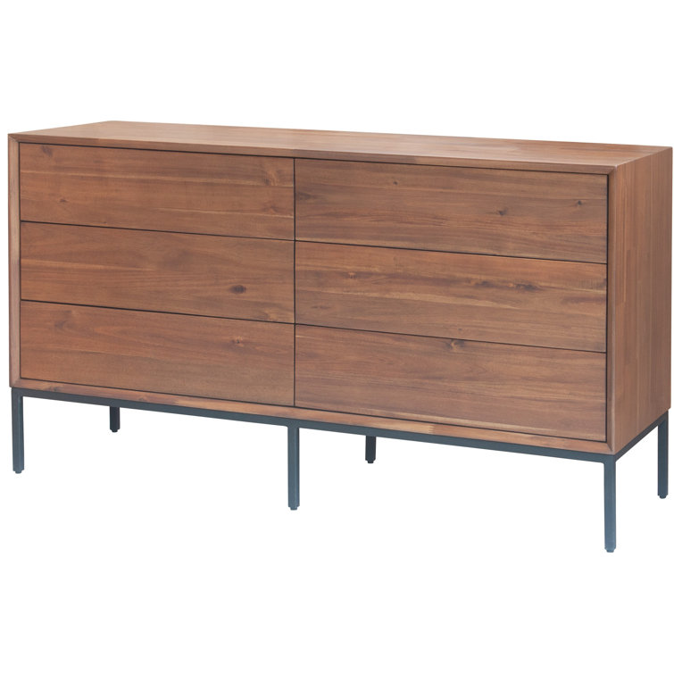Hathaway Modern 6-Drawer Double Dresser in Newton Brown with Steel Legs