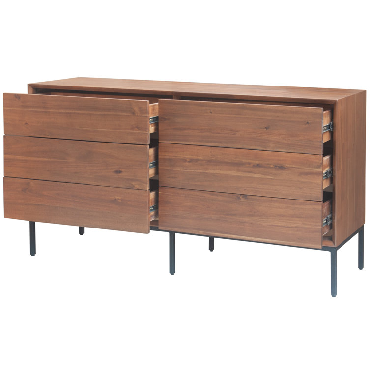 Hathaway Modern 6-Drawer Double Dresser in Newton Brown with Steel Legs