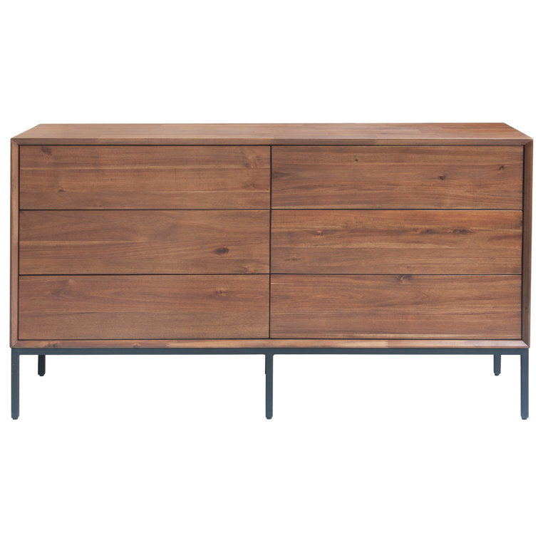 Hathaway Modern 6-Drawer Double Dresser in Newton Brown with Steel Legs