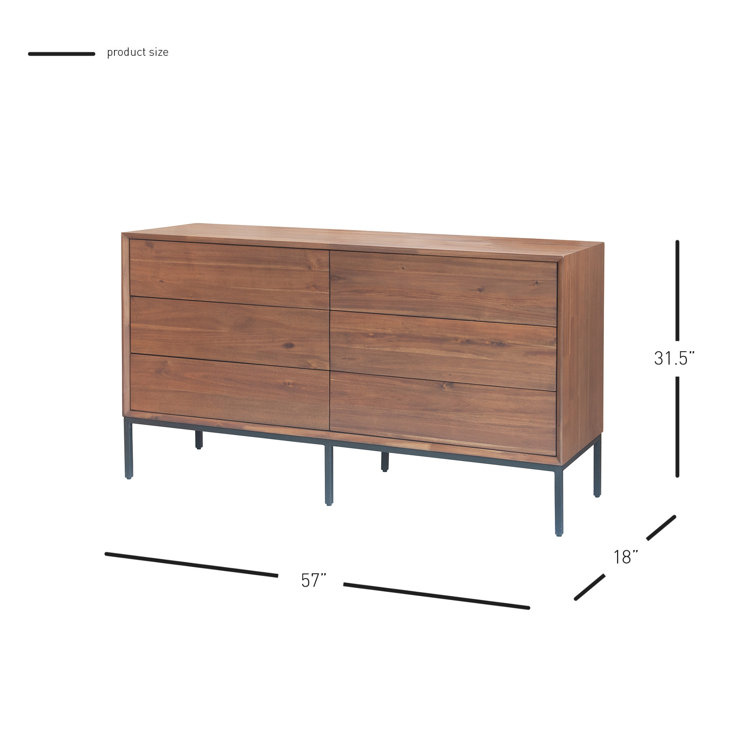 Hathaway Modern 6-Drawer Double Dresser in Newton Brown with Steel Legs