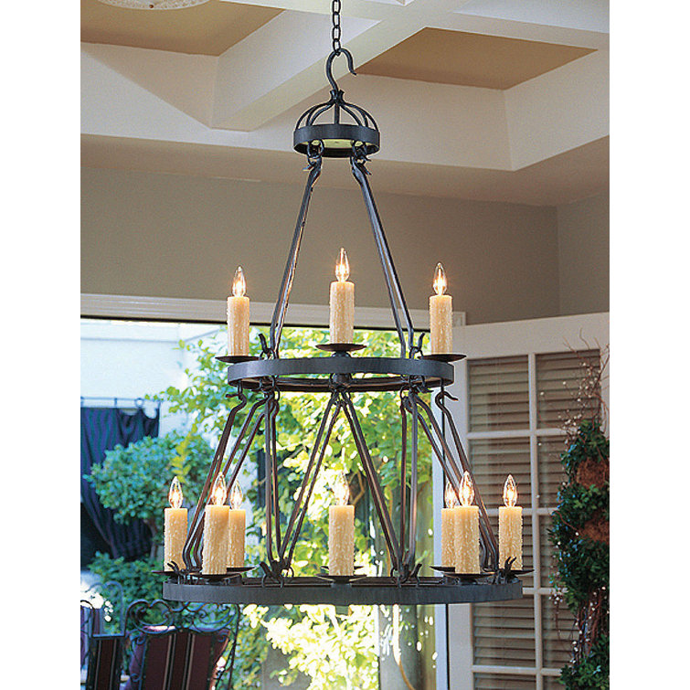 Antique Iron Gate Steel Ring 12-Light Faux Amber Candle Chandelier