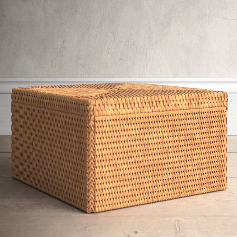Handmade Honey Brown Rattan Storage Box with Removable Lid