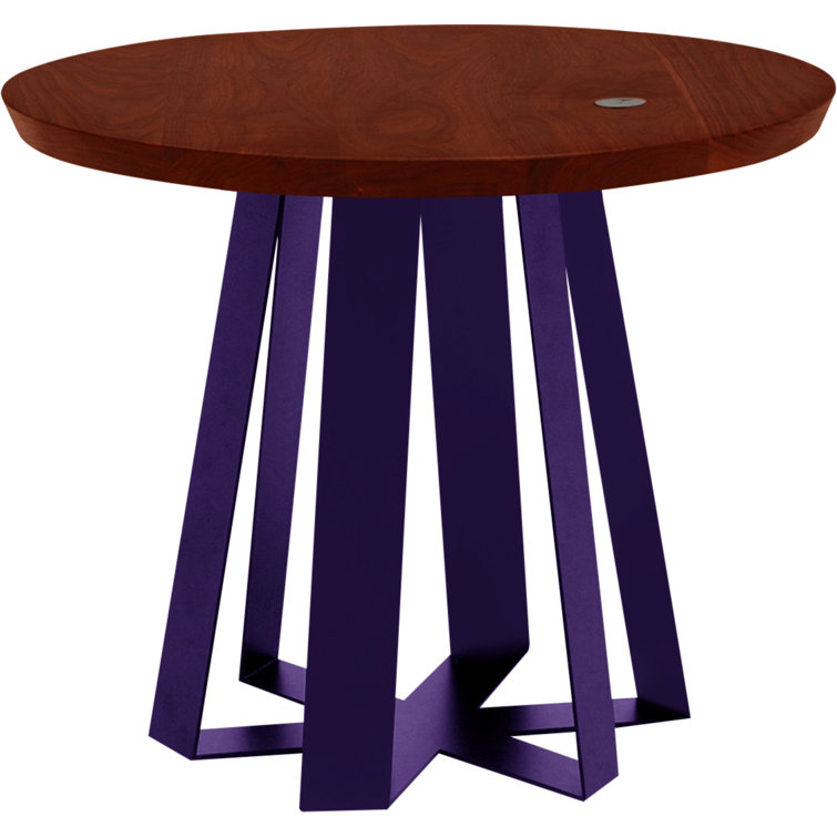 Scandinavian Solid Walnut Round Dining Table with Purple Base, 42"