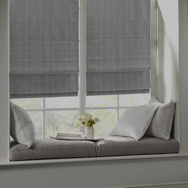 Gray Basketweave Cordless Blackout Roman Shade