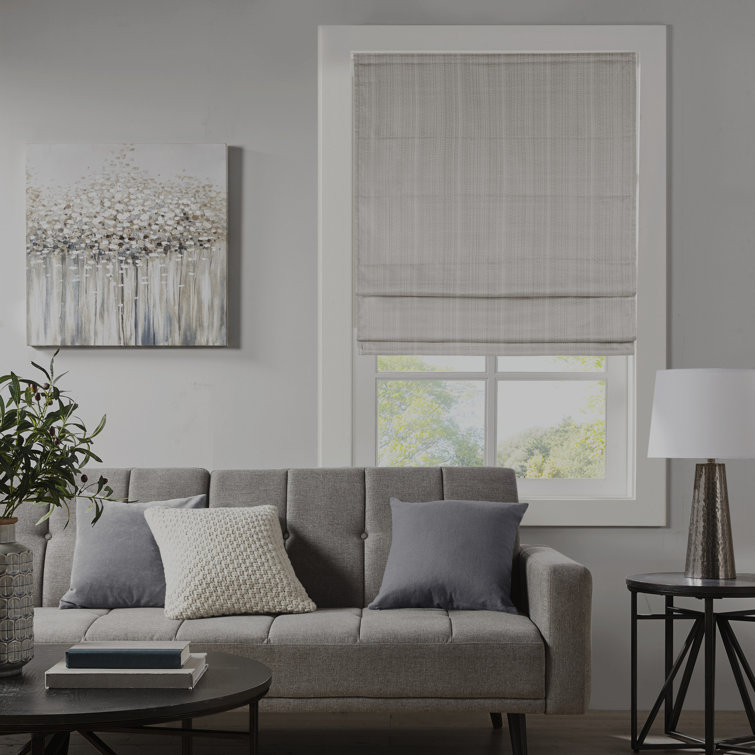 Gray Basketweave Cordless Blackout Roman Shade