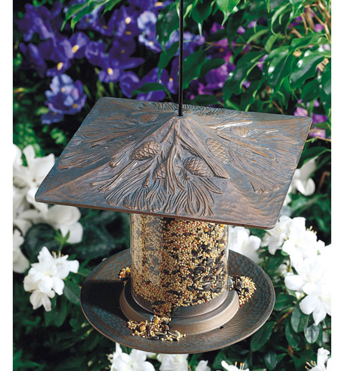 French Bronze Hanging Metal and Wood Squirrel Resistant Tube Feeder
