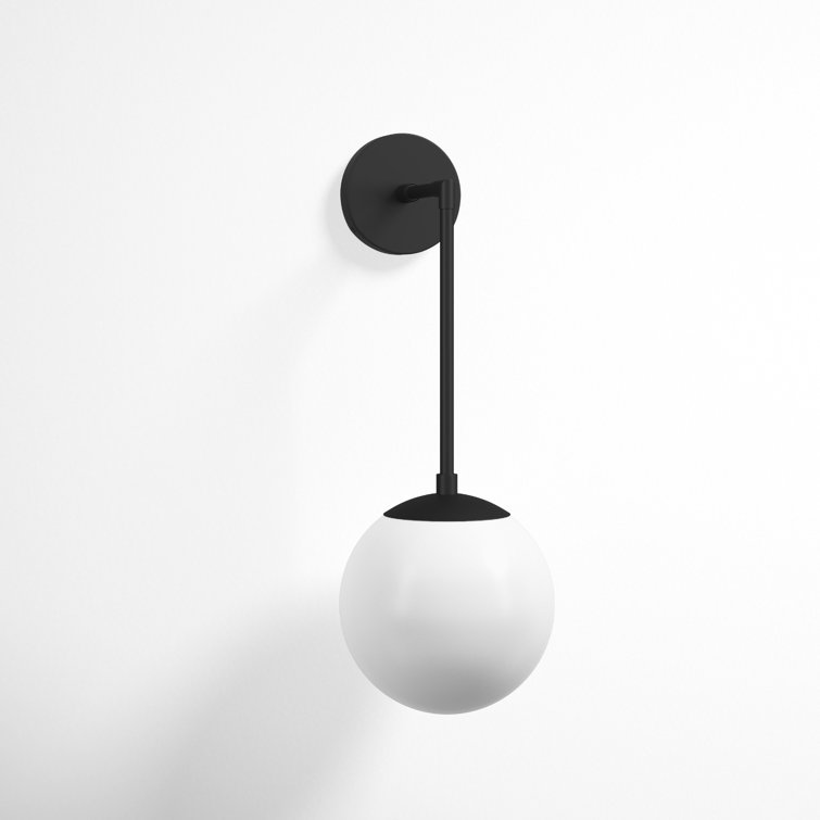 Warby Black Steel and Etched Opal Glass Dimmable Sconce