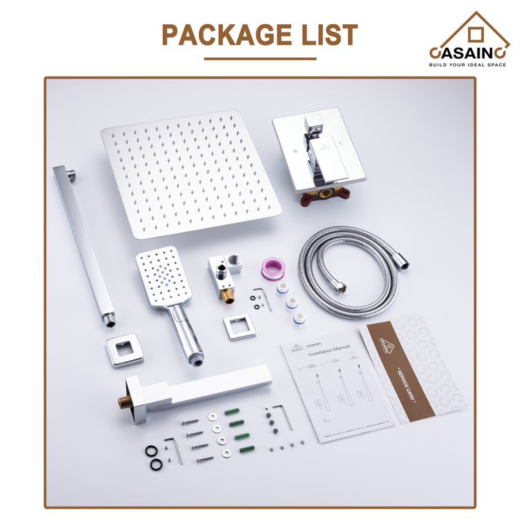 Chrome 10" Square Wall Mounted Rainfall Shower System with Handheld