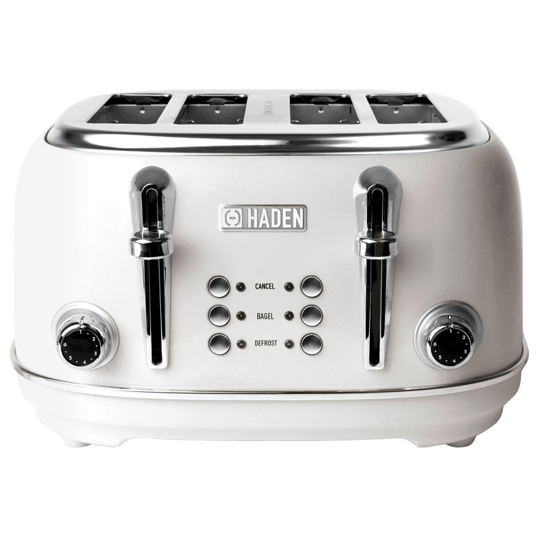 Ivory Stainless Steel 4-Slice Toaster with Wide Slots