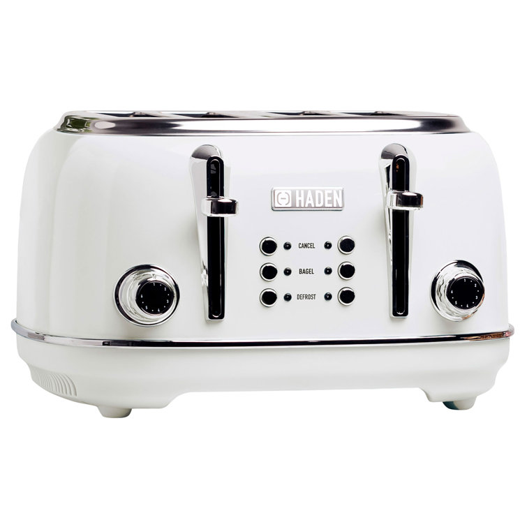 Ivory Stainless Steel 4-Slice Toaster with Wide Slots