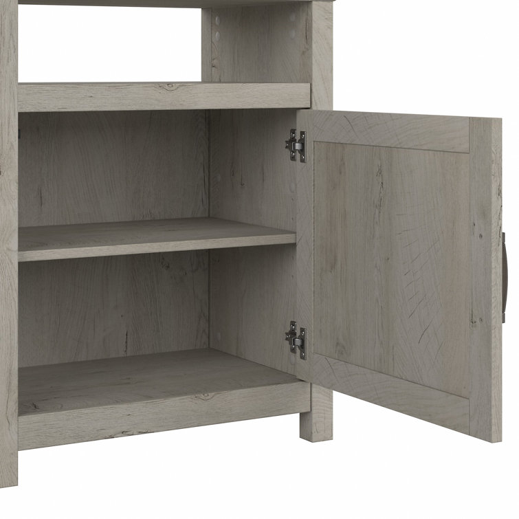 Cottage White Farmhouse TV Stand with Cabinets and Shelves