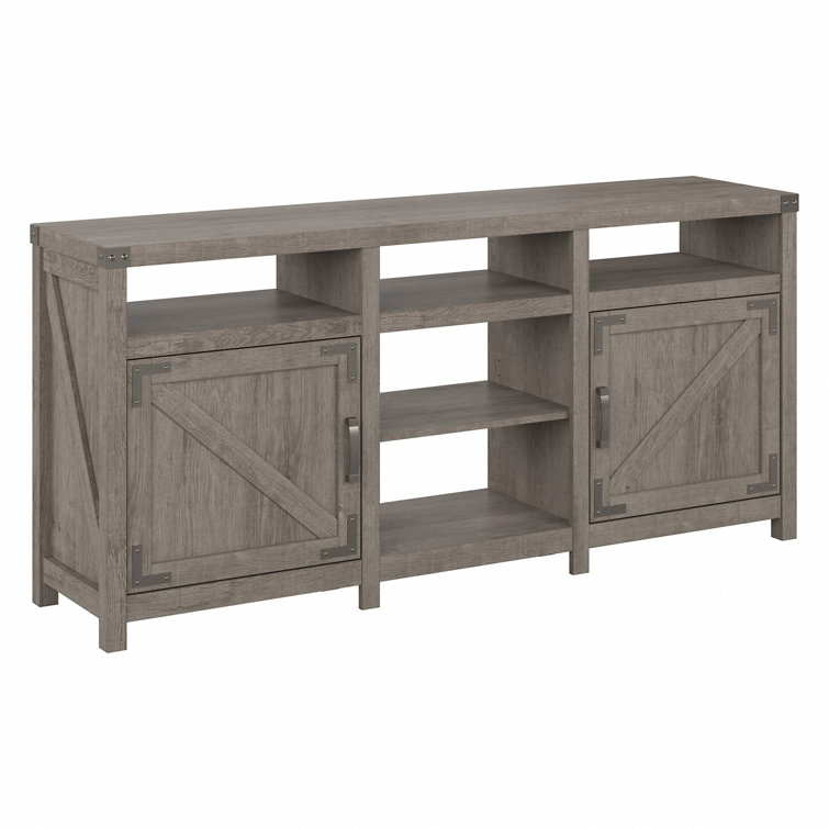 Restored Gray 65" Farmhouse TV Stand with Cabinets