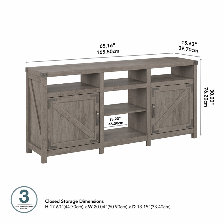 Restored Gray 65" Farmhouse TV Stand with Cabinets
