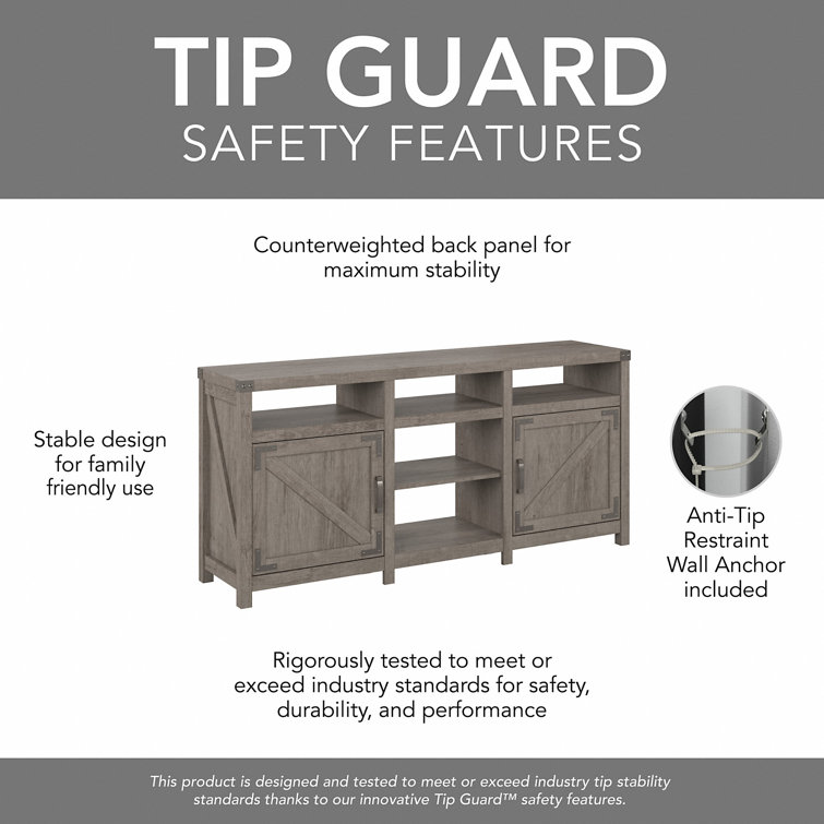 Restored Gray 65" Farmhouse TV Stand with Cabinets
