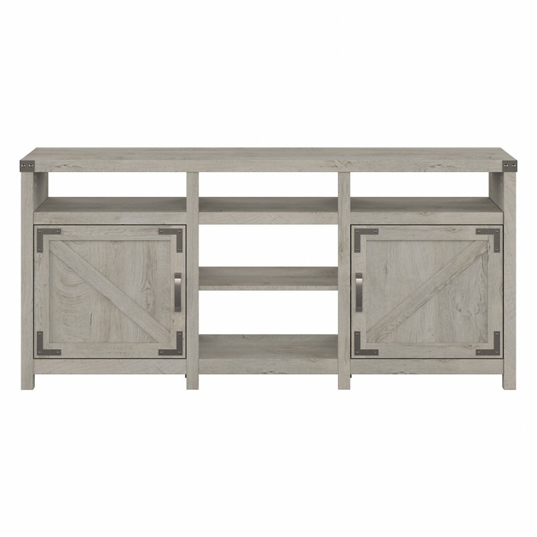 Cottage White Farmhouse TV Stand with Cabinets and Shelves