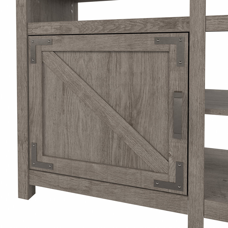Restored Gray 65" Farmhouse TV Stand with Cabinets