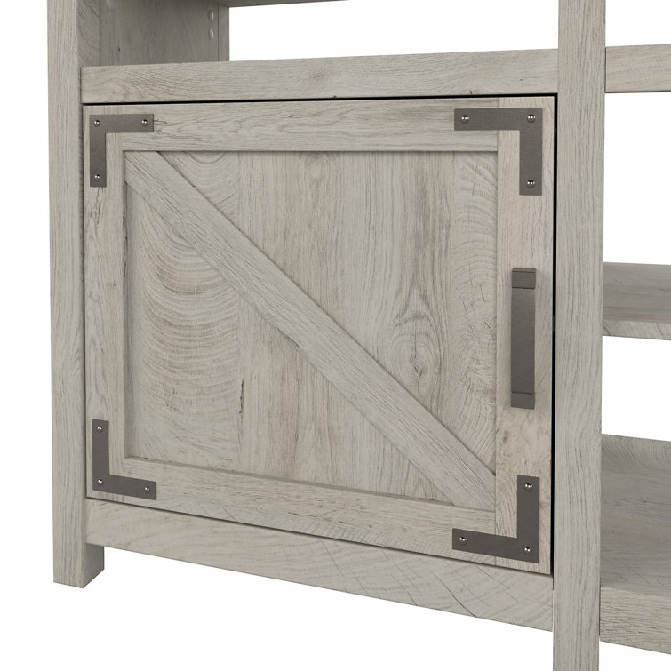 Cottage White Farmhouse TV Stand with Cabinets and Shelves