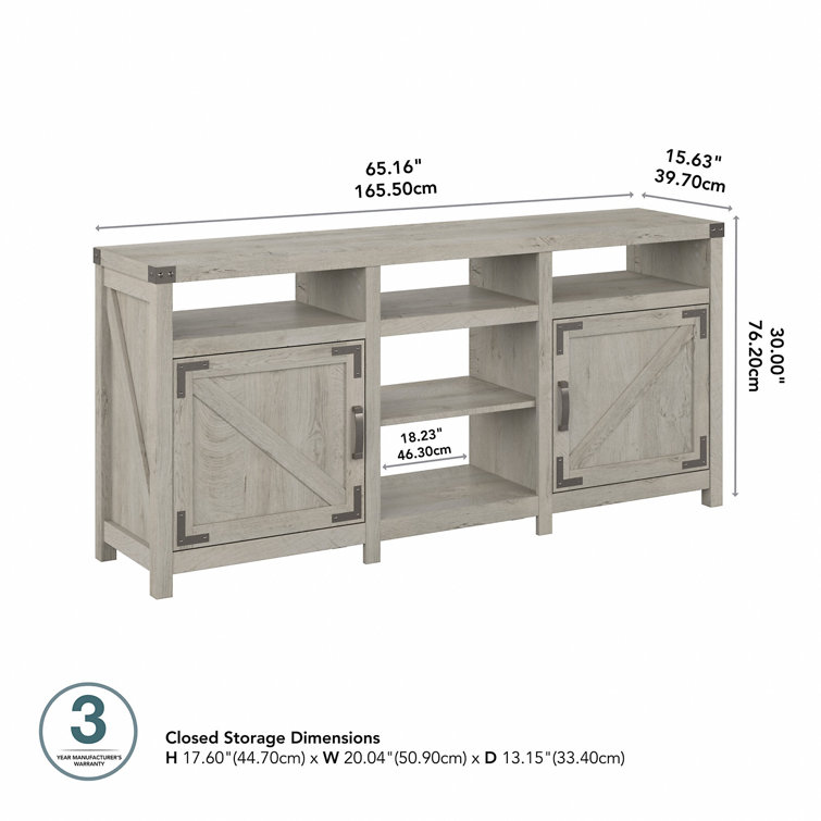 Cottage White Farmhouse TV Stand with Cabinets and Shelves
