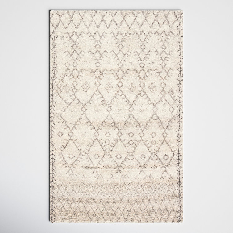 Zuri Ivory and Walnut Geometric Hand-Knotted Wool Rug - 5'x8'