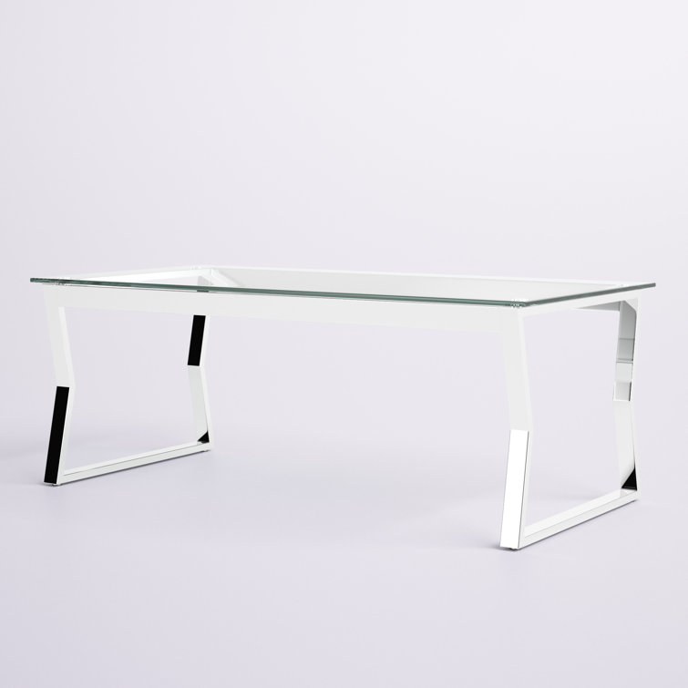 Xander Clear Tempered Glass Top Chrome Sled Coffee Table