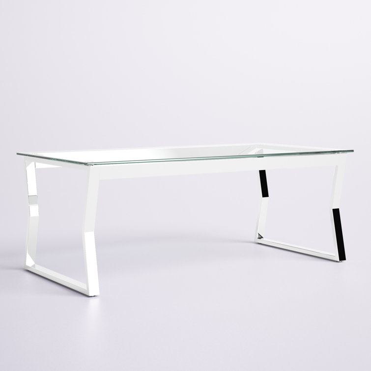 Xander Clear Tempered Glass Top Chrome Sled Coffee Table