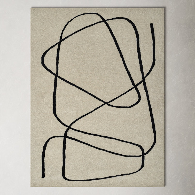 Shayla Whistler Abstract Hand-Tufted Wool Rug - White/Black, 5' x 8'