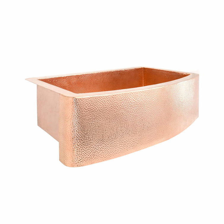 33" Polished Copper Farmhouse Kitchen Sink with Hammered Finish