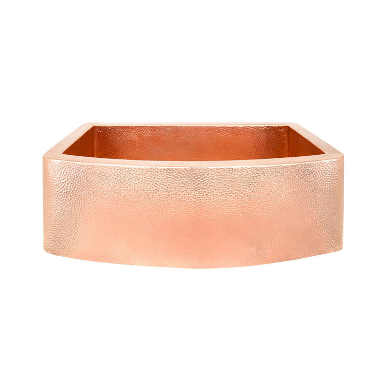 33" Polished Copper Farmhouse Kitchen Sink with Hammered Finish
