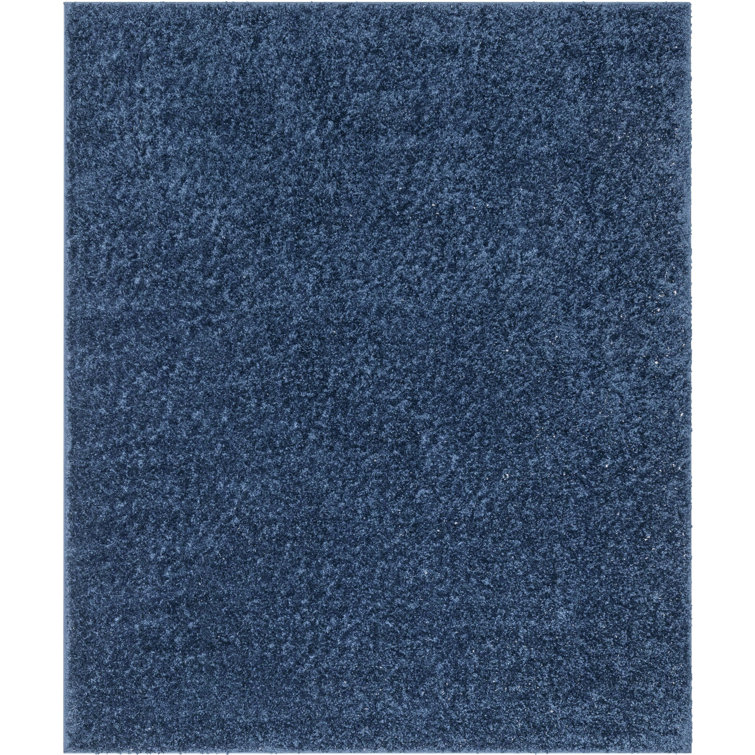 Dark Blue Reversible Solid Shag Synthetic Area Rug