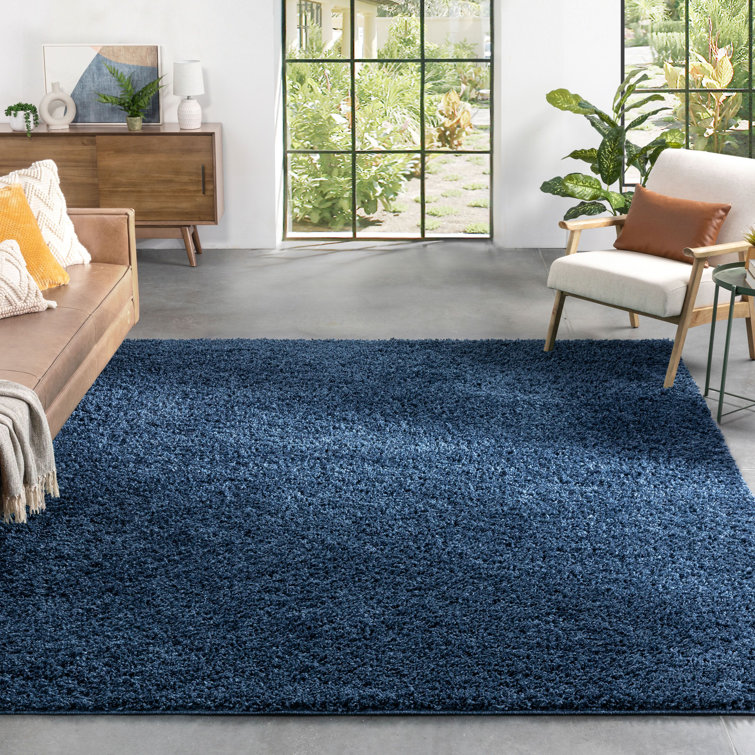 Dark Blue Reversible Solid Shag 5' x 7' Rug