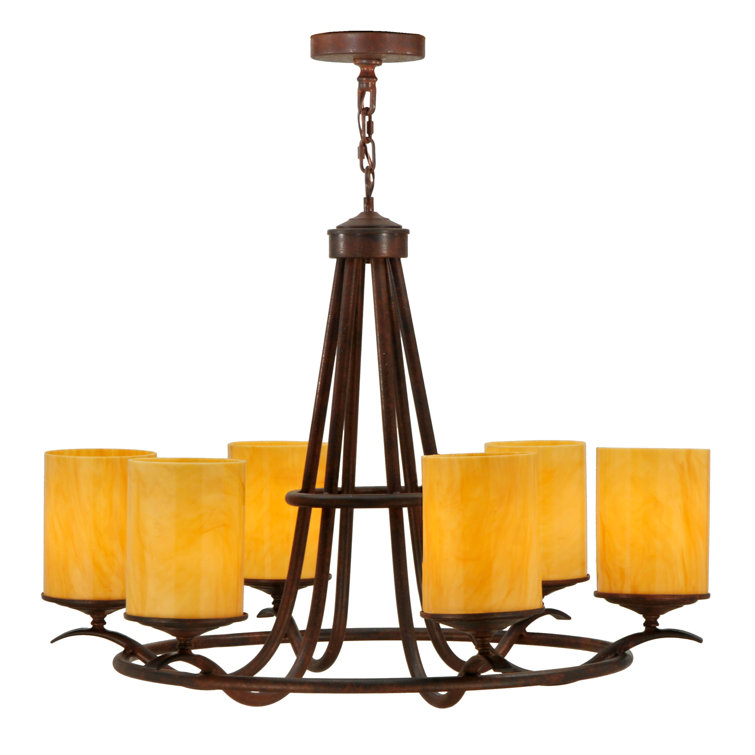 Octavia 36'' Amber and Rust 6-Light Wagon Wheel Chandelier